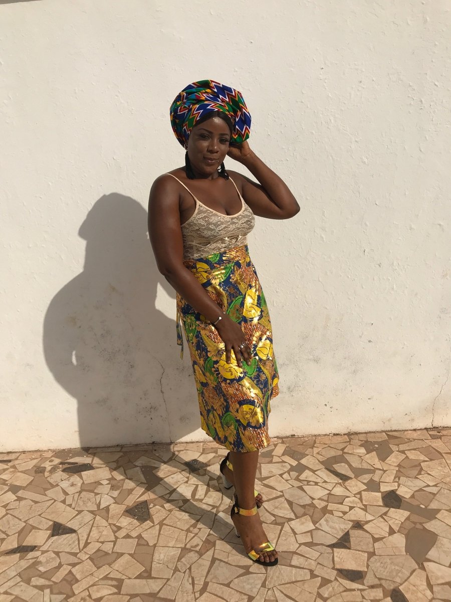 African Skirt, Wrap Skirt in Gold Ankara Print - Beach Skirt - Continent Clothing