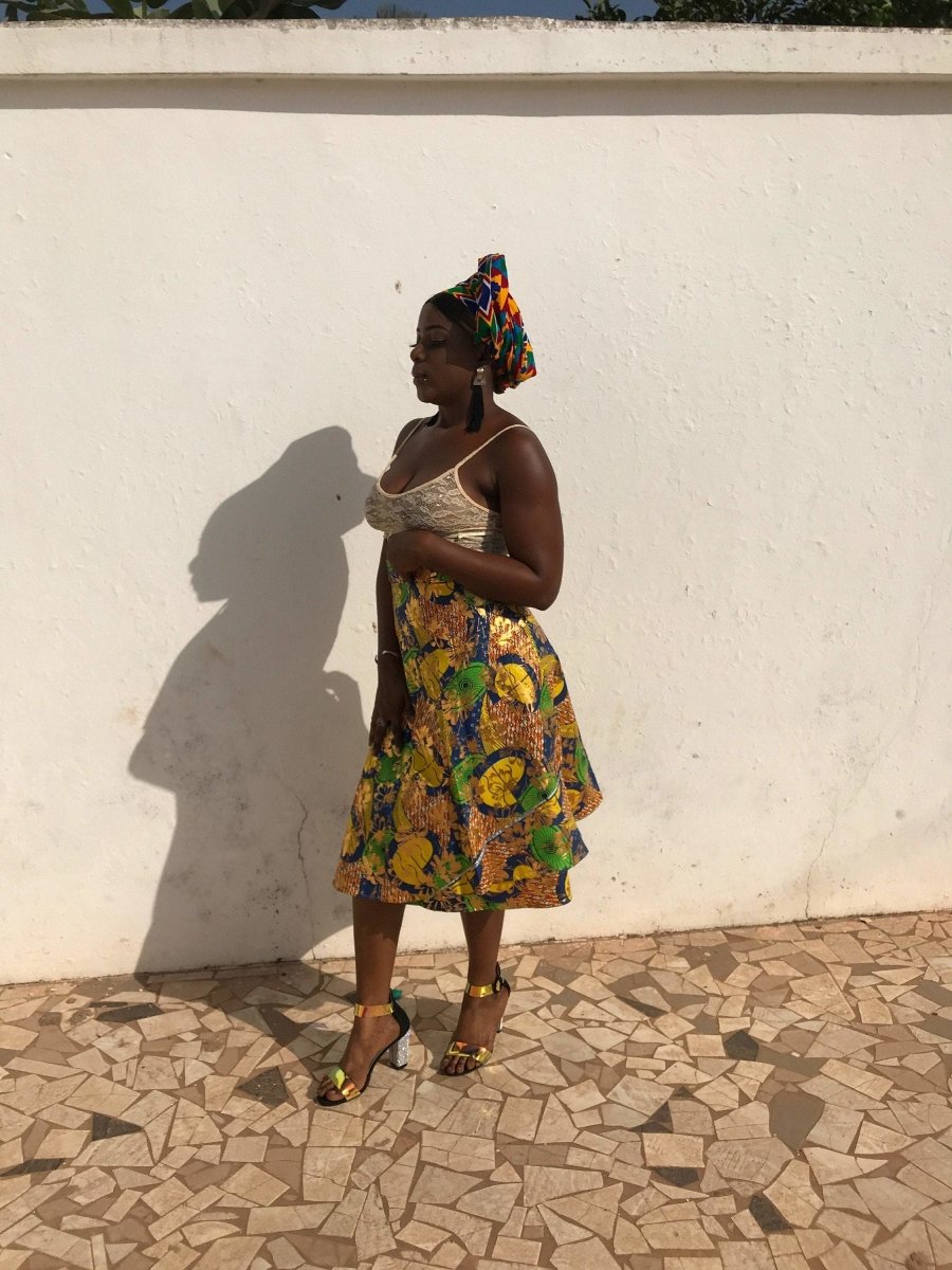 African Skirt, Wrap Skirt in Gold Ankara Print - Beach Skirt - Continent Clothing