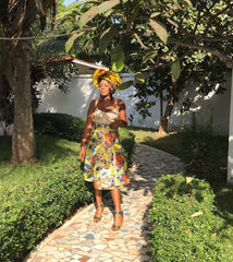 African Skirt, Wrap Skirt in Gold Ankara Print - Beach Skirt - Continent Clothing