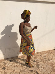 African Skirt, Wrap Skirt in Gold Ankara Print - Beach Skirt - Continent Clothing