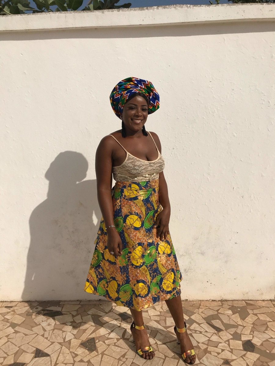 African Skirt, Wrap Skirt in Gold Ankara Print - Beach Skirt - Continent Clothing