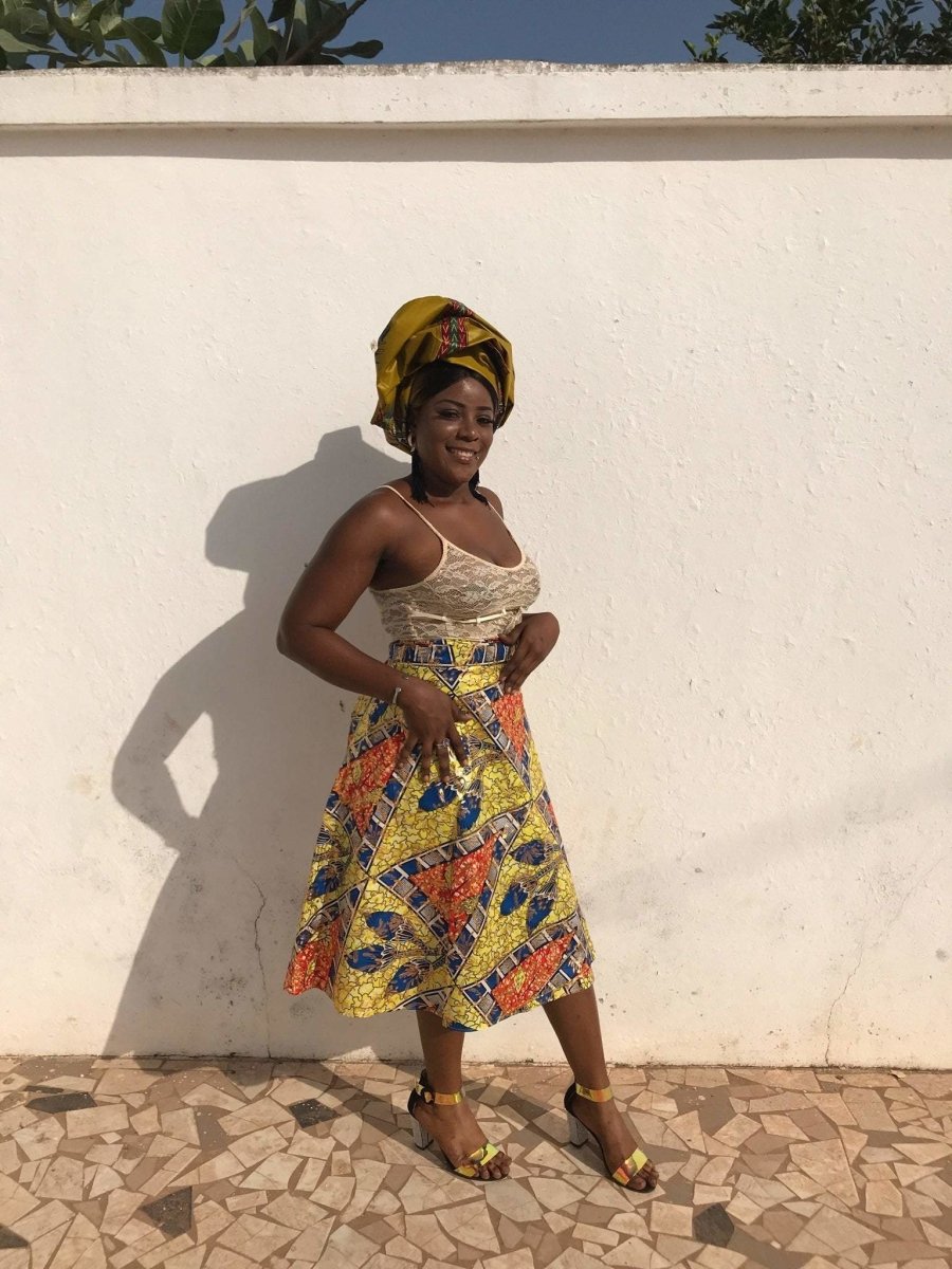 African Skirt, Wrap Skirt in Gold Ankara Print - Beach Skirt - Continent Clothing
