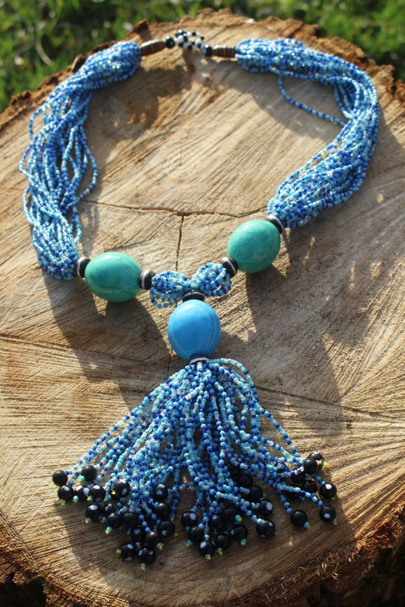 African Statement Necklace with Masai Beadwork - Continent Clothing