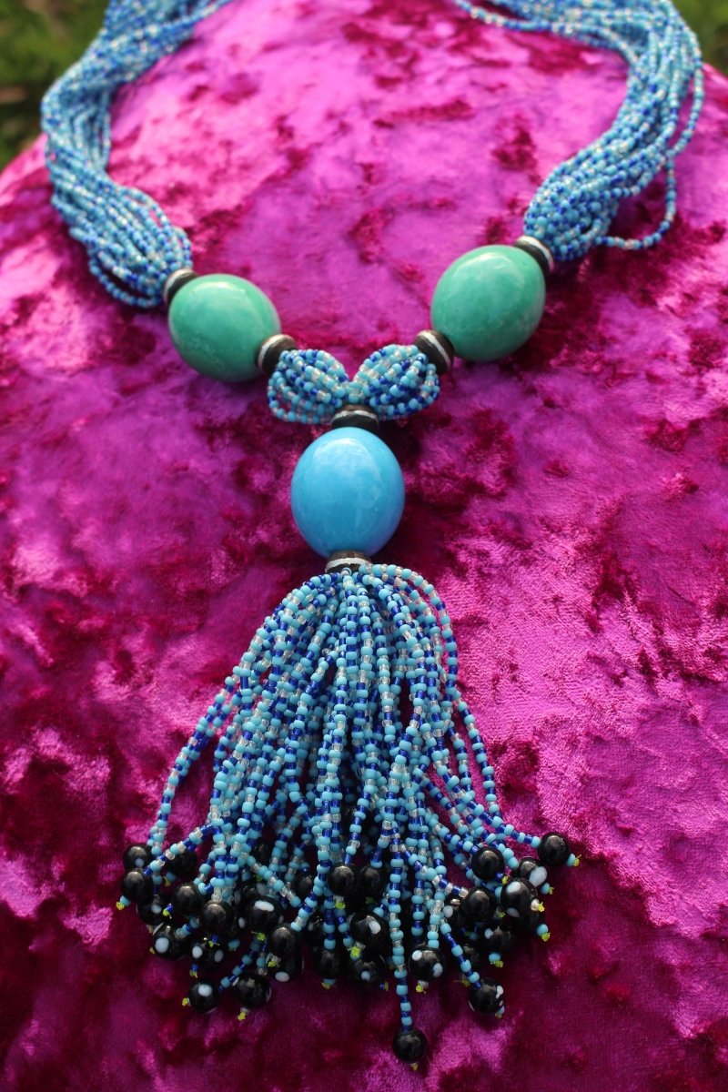 African Statement Necklace with Masai Beadwork - Continent Clothing