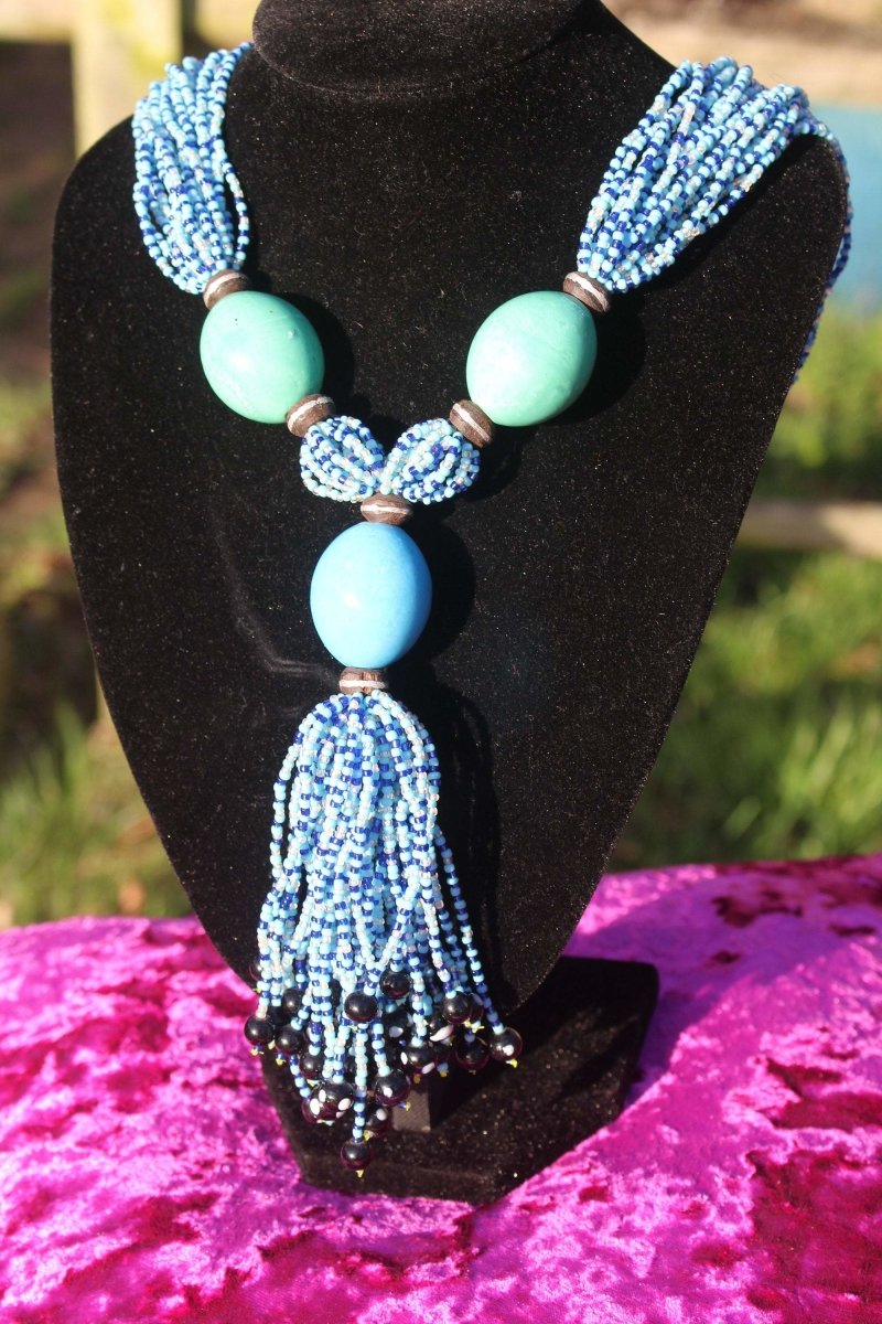African Statement Necklace with Masai Beadwork - Continent Clothing