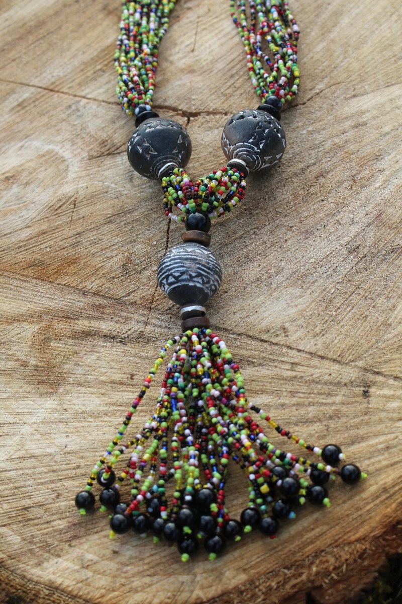 African Statement Necklace with Masai Beadwork - Continent Clothing