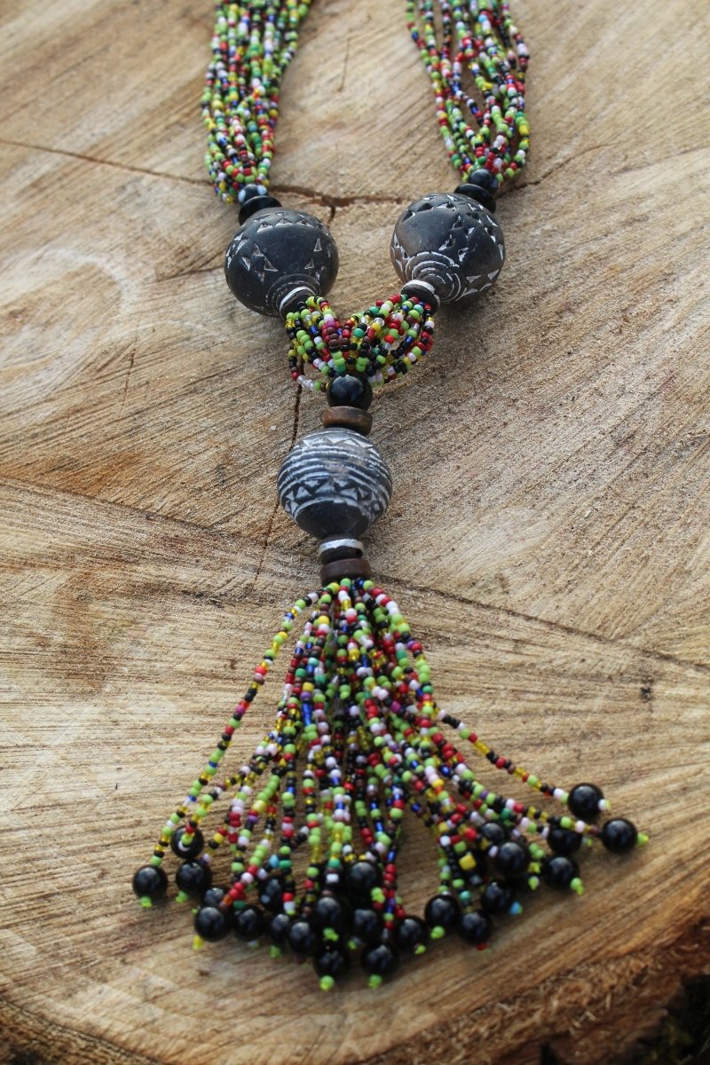 African Statement Necklace with Masai Beadwork - Continent Clothing 