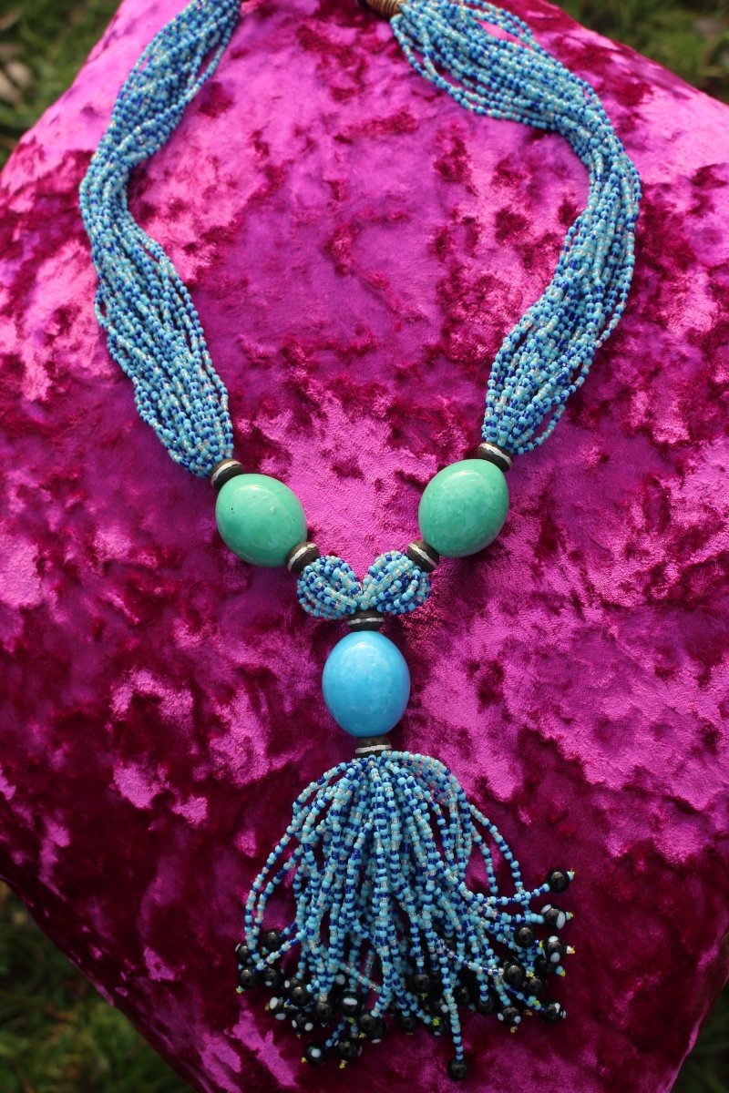 African Statement Necklace with Masai Beadwork - Continent Clothing