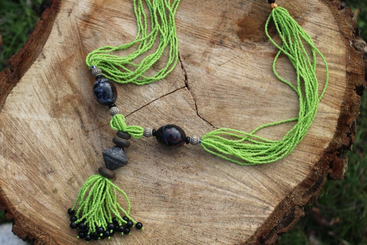 African Statement Necklace with Masai Beadwork - Continent Clothing