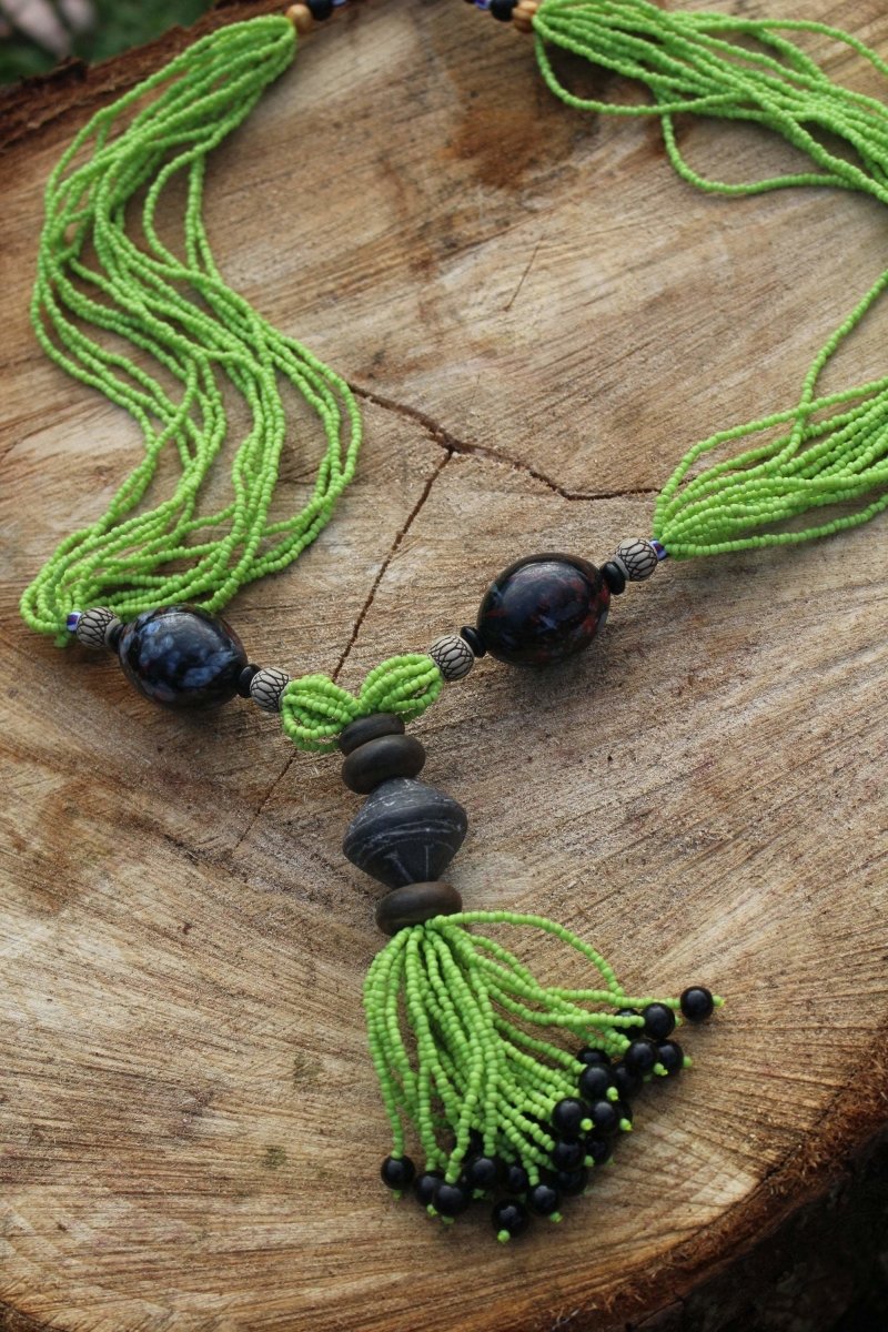 African Statement Necklace with Masai Beadwork - Continent Clothing