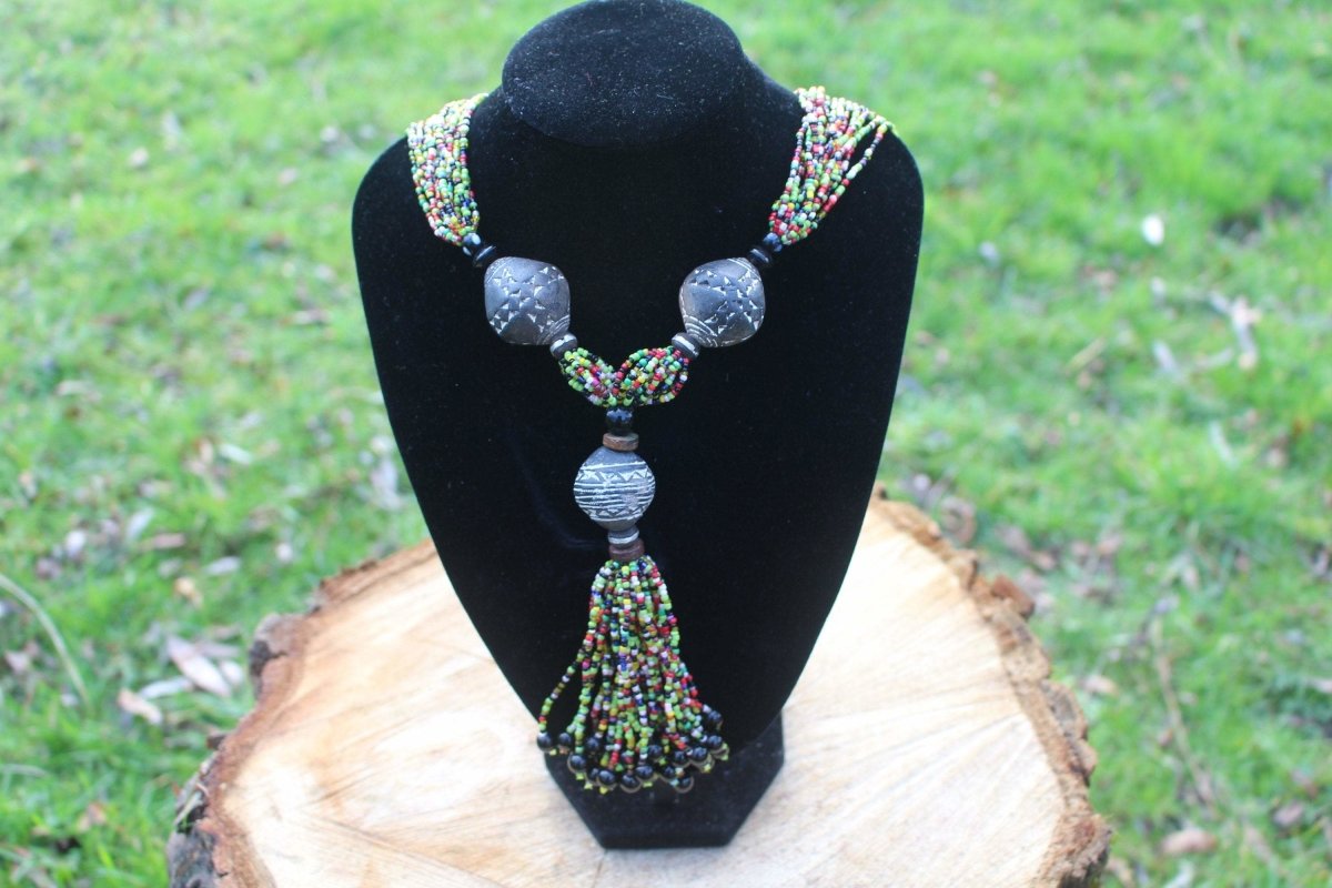 African Statement Necklace with Masai Beadwork - Continent Clothing