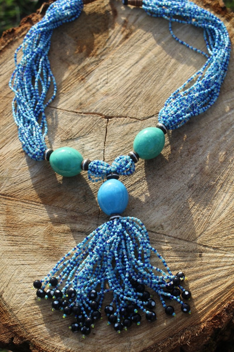 African Statement Necklace with Masai Beadwork - Continent Clothing
