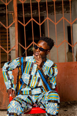 African Suit In Blue Kente - The Continent Clothing