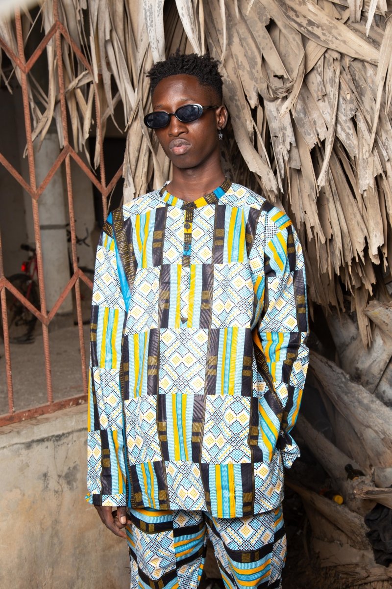 African Suit In Blue Kente - The Continent Clothing
