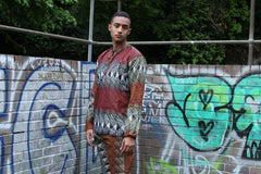 African Suit in Orange Red Print - Aztec Festival Outfit - Continent Clothing