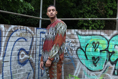 African Suit in Orange Red Print - Aztec Festival Outfit - Continent Clothing