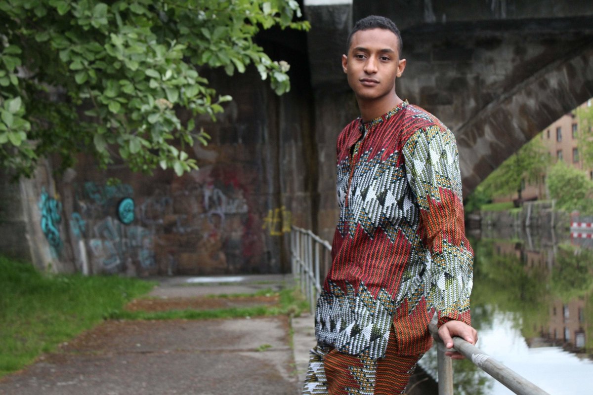 African Suit in Orange Red Print - Aztec Festival Outfit - Continent Clothing