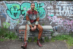 African Suit in Orange Red Print - Aztec Festival Outfit - Continent Clothing