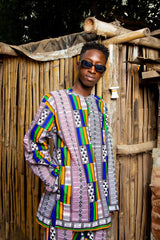 African Suit In White Kente - The Continent Clothing