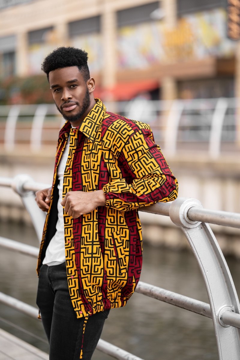 African Summer Puffer Jacket In Red & Orange - The Continent Clothing