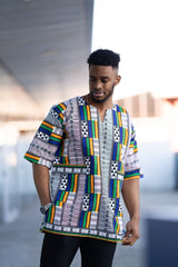 African T-Shirt in White Kente - The Continent Clothing