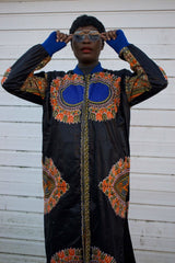 African Trench Coat in Black Dashiki Print - Continent Clothing