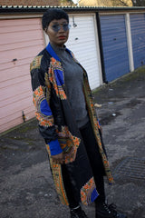 African Trench Coat in Black Dashiki Print - Continent Clothing