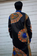 African Trench Coat in Black Dashiki Print - Continent Clothing