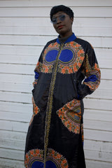African Trench Coat in Black Dashiki Print - Continent Clothing