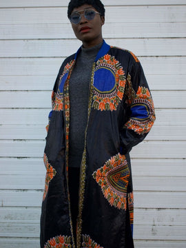 Africa Trench Coat in Black Dashiki Print