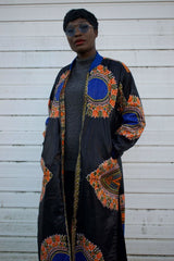 African Trench Coat in Black Dashiki Print - Continent Clothing