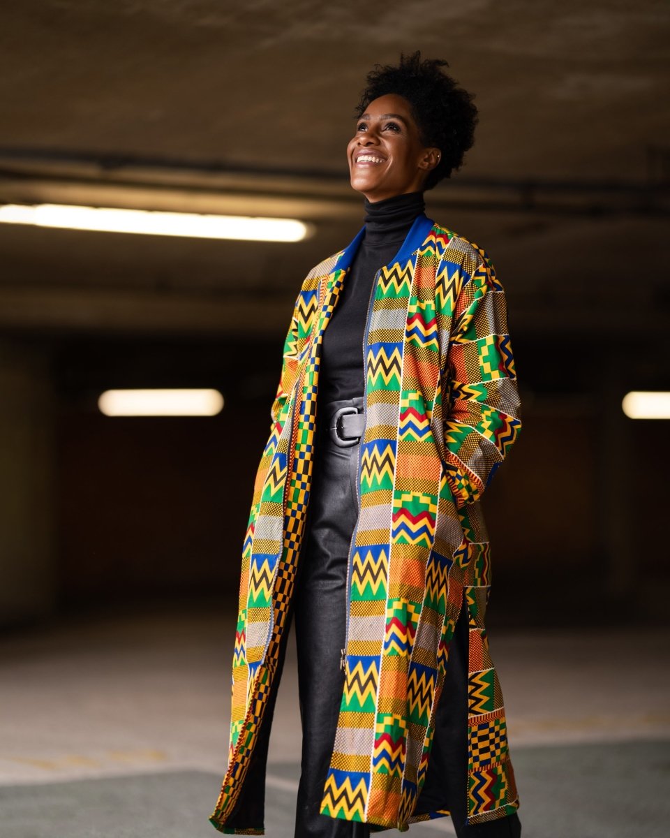 African Trench Coat In Electric Kente - Continent Clothing