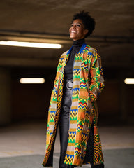 African Trench Coat In Electric Kente - Continent Clothing