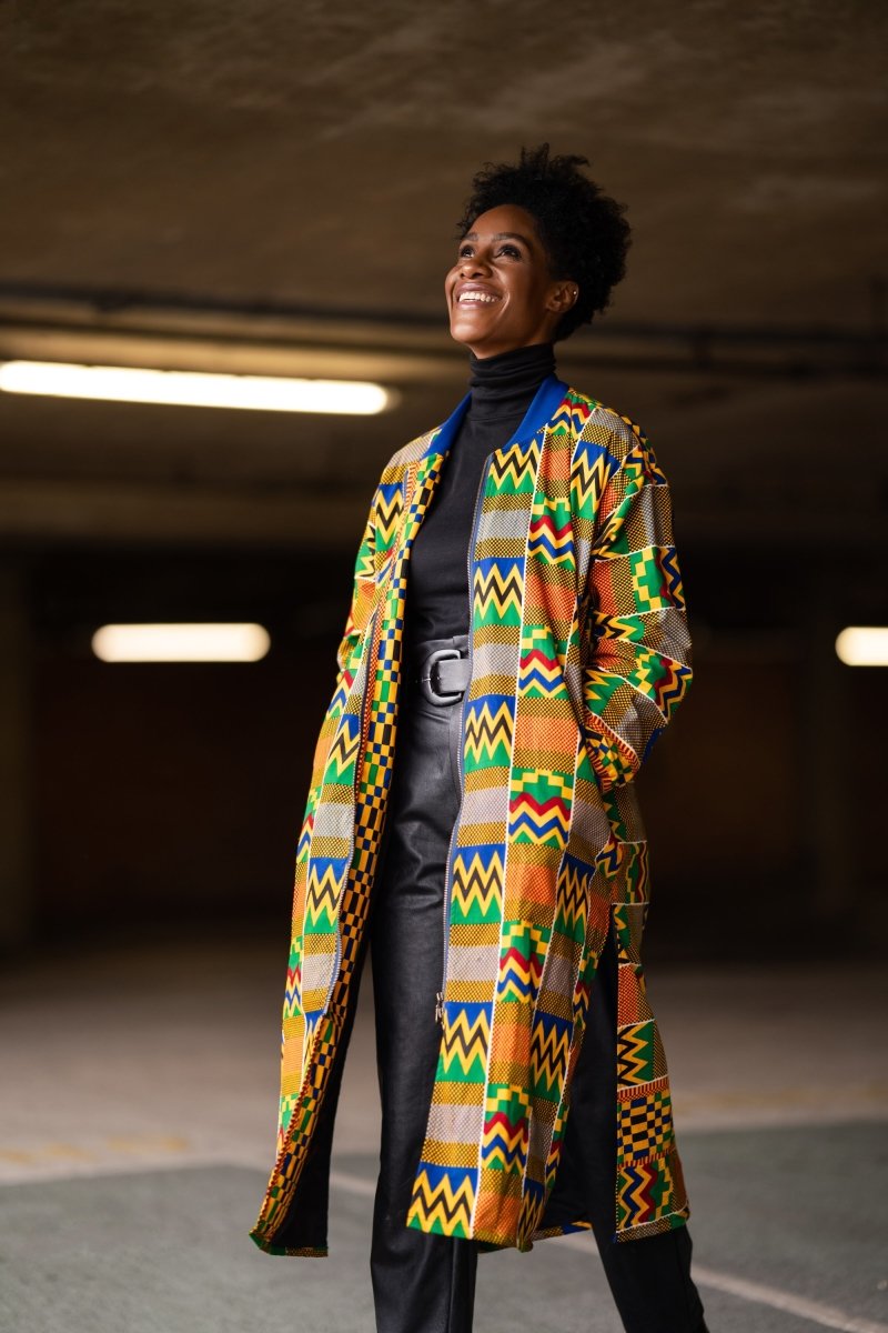 African Trench Coat In Electric Kente - Continent Clothing