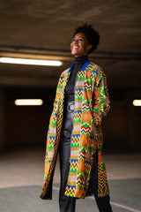 African Trench Coat In Electric Kente - Continent Clothing
