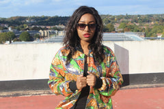 African Trench Coat in Gold Green Ankara Print - Continent Clothing