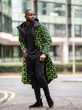 Trench africano con stampa Ankara verde