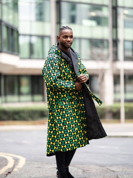 Trench africano con stampa Ankara verde
