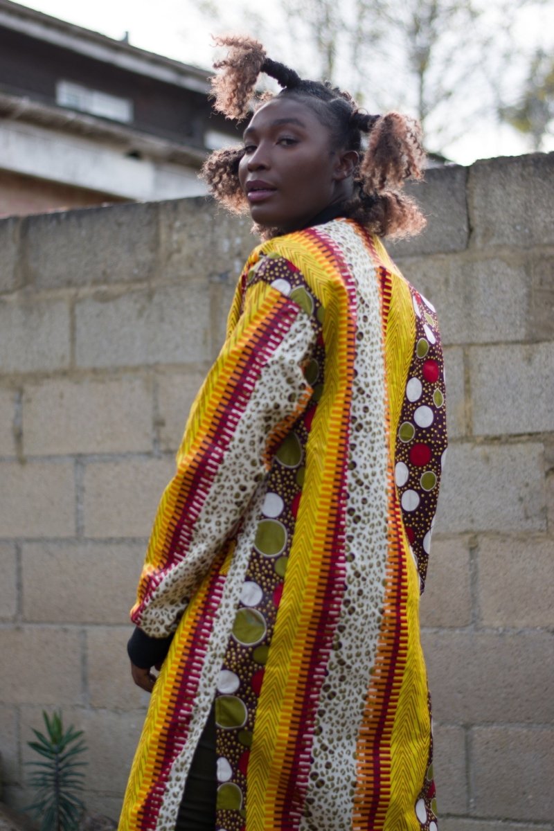 African Trench Coat in Orange Ankara Print - Festival Clothing - Continent Clothing
