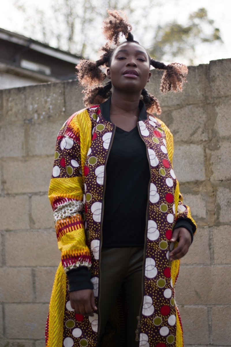 African Trench Coat in Orange Ankara Print - Festival Clothing - Continent Clothing