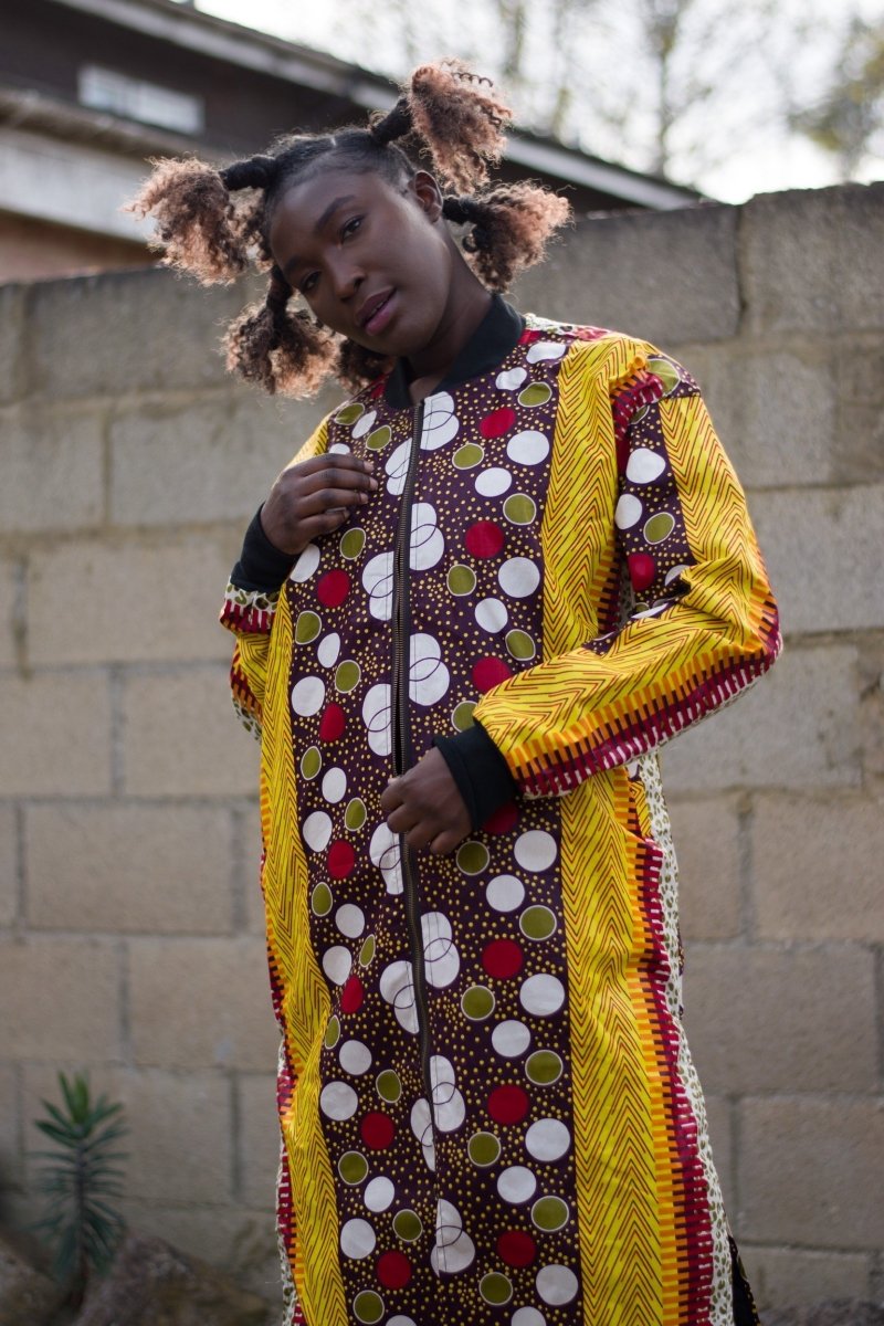 African Trench Coat in Orange Ankara Print - Festival Clothing - Continent Clothing