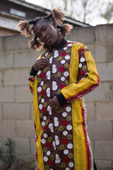 African Trench Coat in Orange Ankara Print - Festival Clothing - Continent Clothing