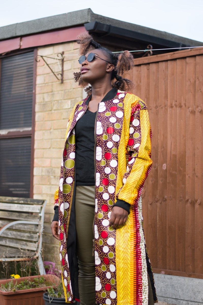 African Trench Coat in Orange Ankara Print - Festival Clothing - Continent Clothing