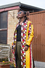African Trench Coat in Orange Ankara Print - Festival Clothing - Continent Clothing