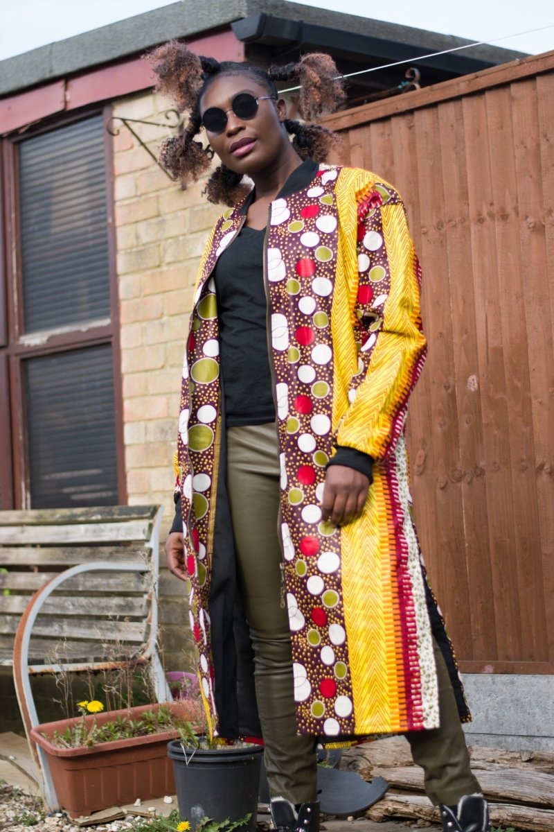 African Trench Coat in Orange Ankara Print - Festival Clothing - Continent Clothing