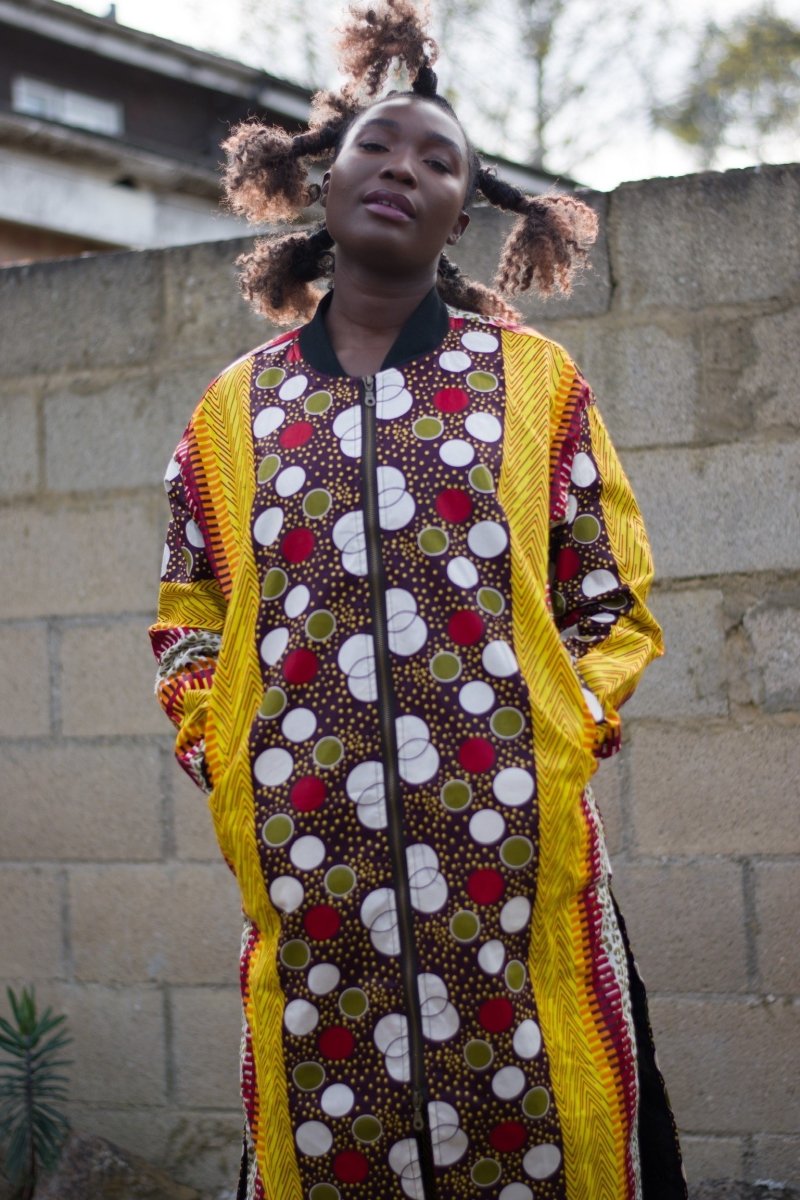 African Trench Coat in Orange Ankara Print - Festival Clothing - Continent Clothing
