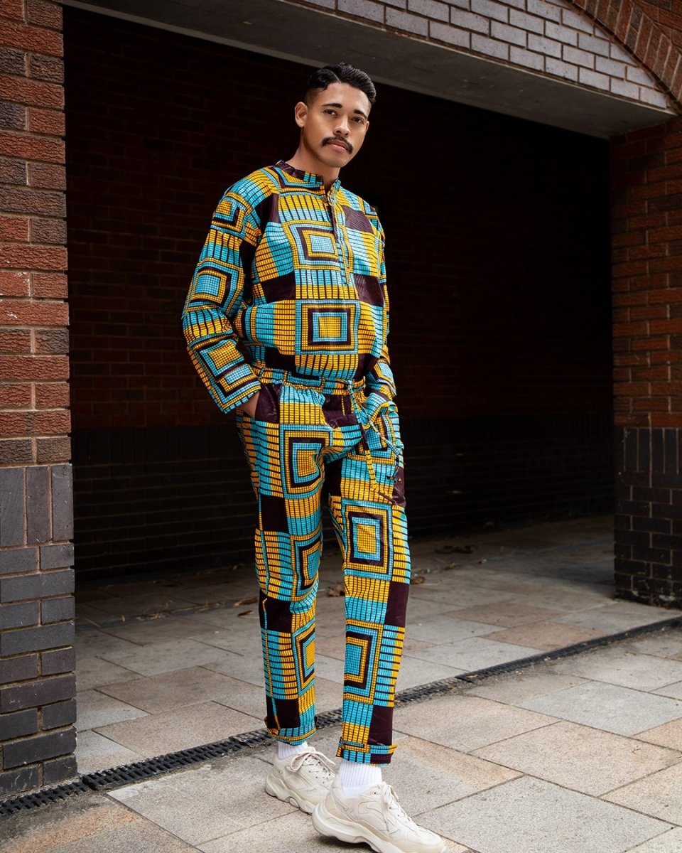 African Trousers In Blue Kente Print - Continent Clothing