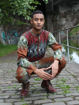 Pantalones africanos en Ankara naranja y rojo, pantalones Festival