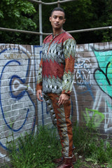 African Trousers in Orange and Red Ankara, Festival Trousers - Continent Clothing