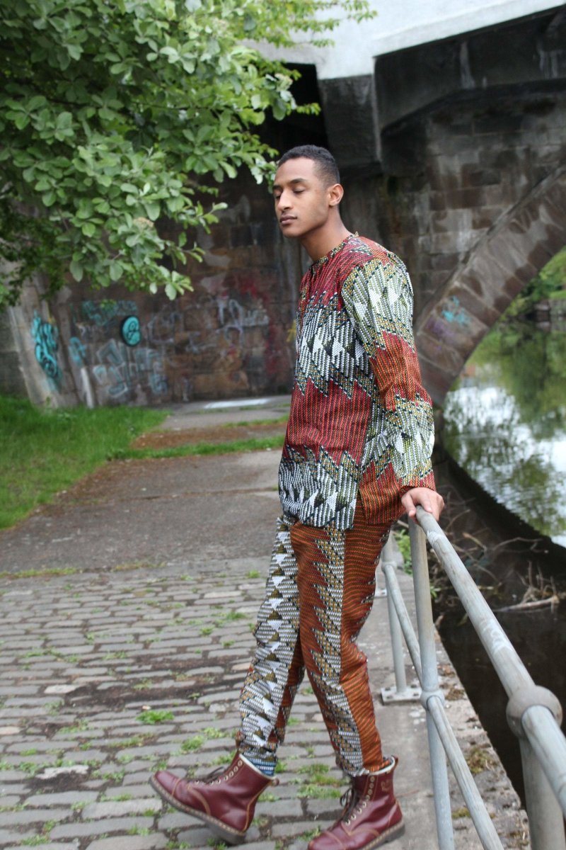 African Trousers in Orange and Red Ankara, Festival Trousers - Continent Clothing